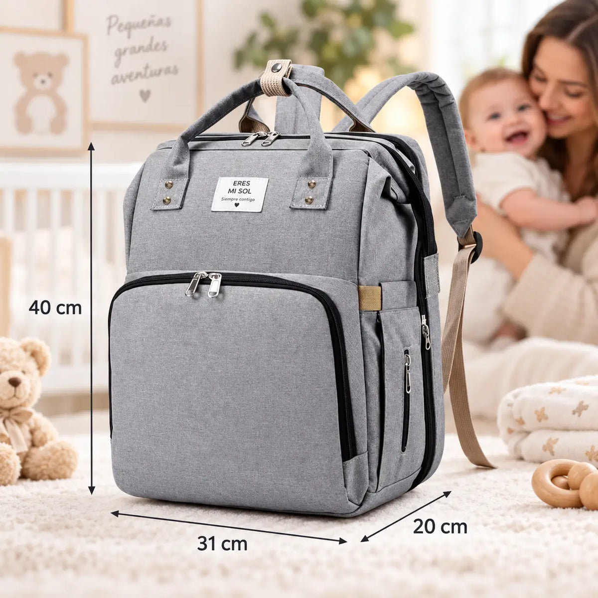 MOCHILA MATERNAL 3 EN 1: PAÑALERA, CUNA Y MUDADOR