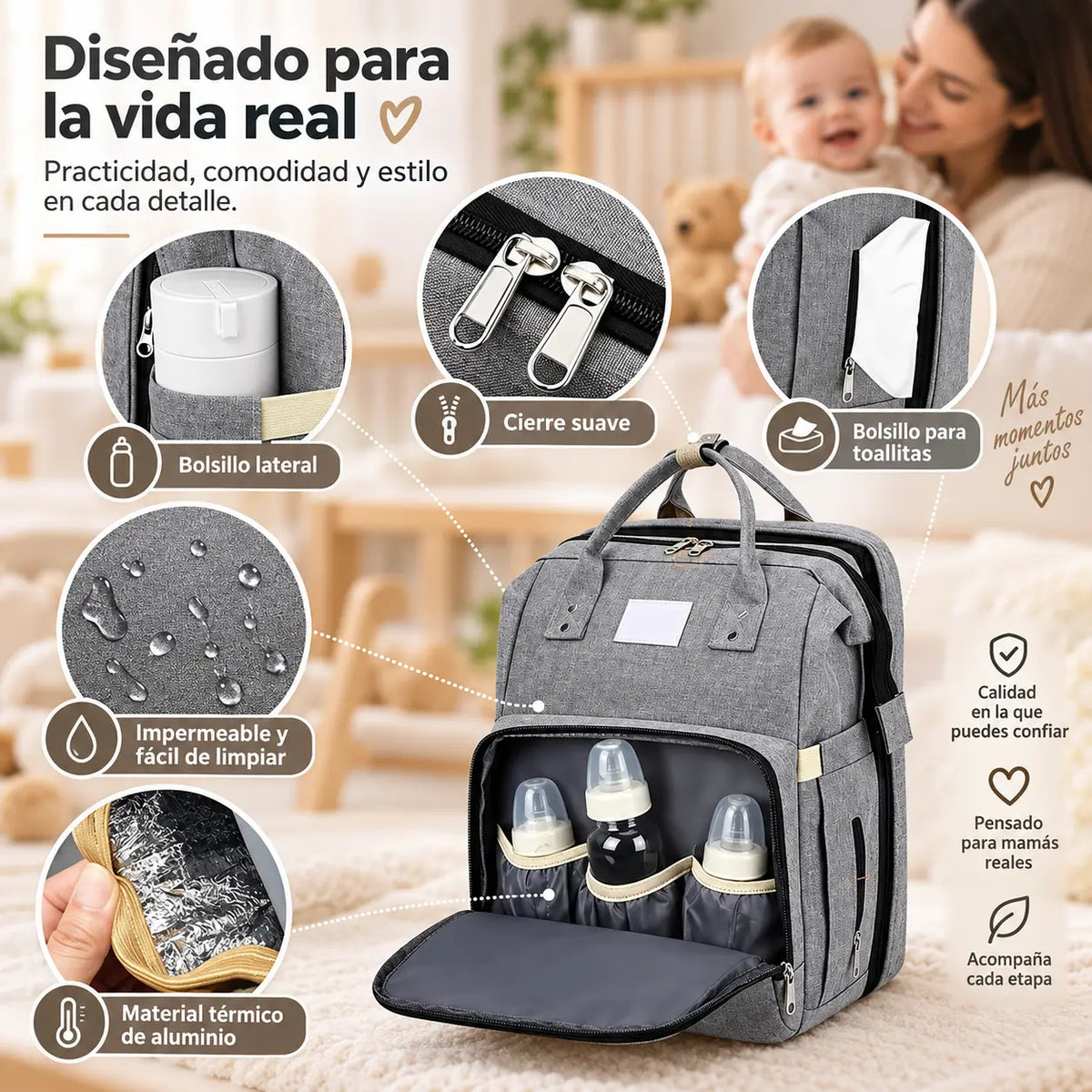 MOCHILA MATERNAL 3 EN 1: PAÑALERA, CUNA Y MUDADOR