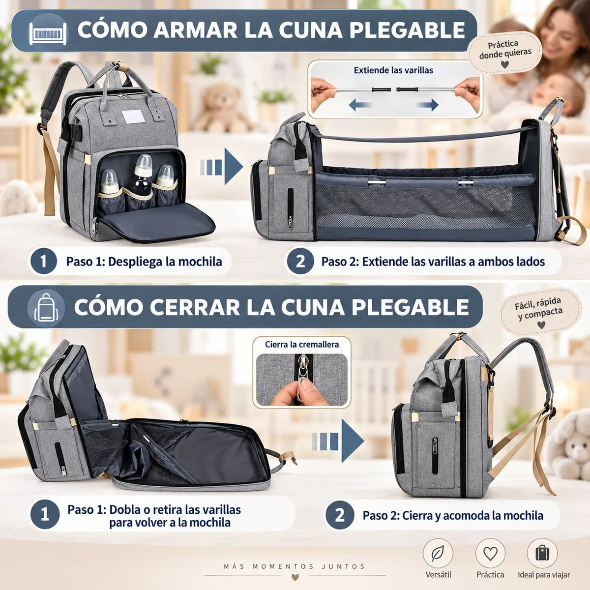 MOCHILA MATERNAL 3 EN 1: PAÑALERA, CUNA Y MUDADOR