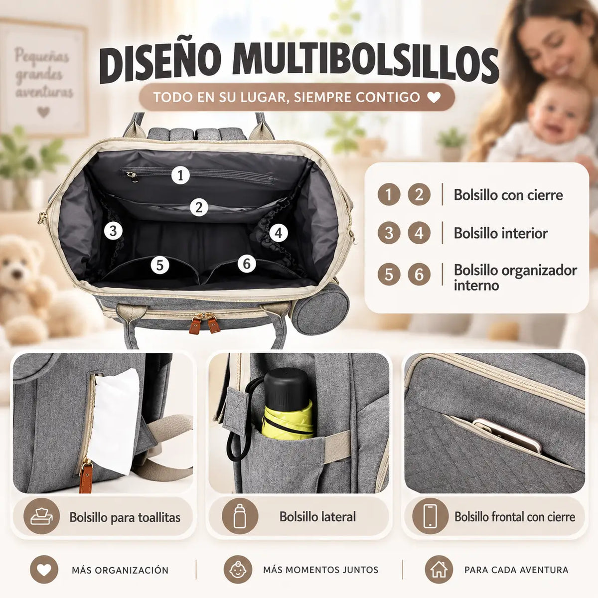 MOCHILA MATERNAL 3 EN 1: PAÑALERA, CUNA Y MUDADOR