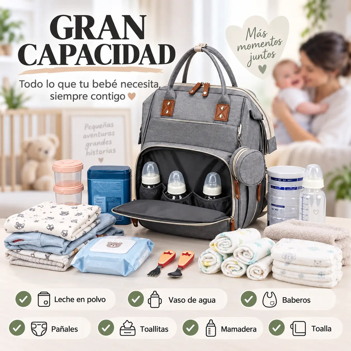 MOCHILA MATERNAL 3 EN 1: PAÑALERA, CUNA Y MUDADOR