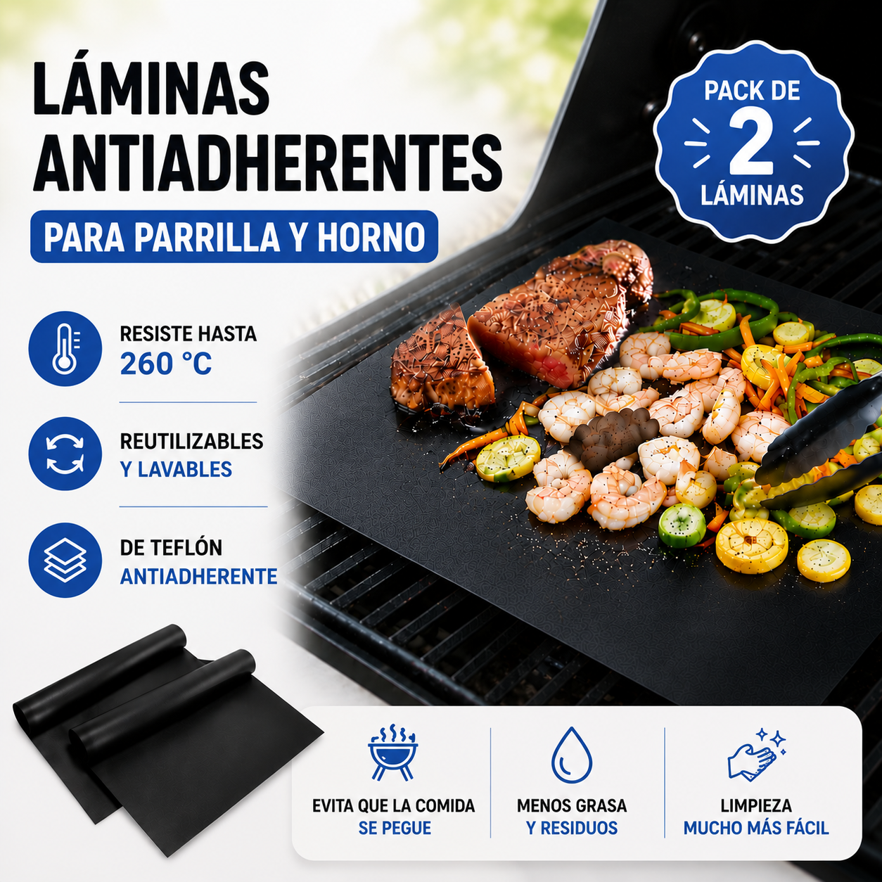 Pack 2 Láminas Antiadherentes Teflón 40x30 cms.