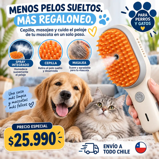 Cepillo Eléctrico 3 en 1 para mascotas: eliminar el pelo, limpiarlo y masajearlo.