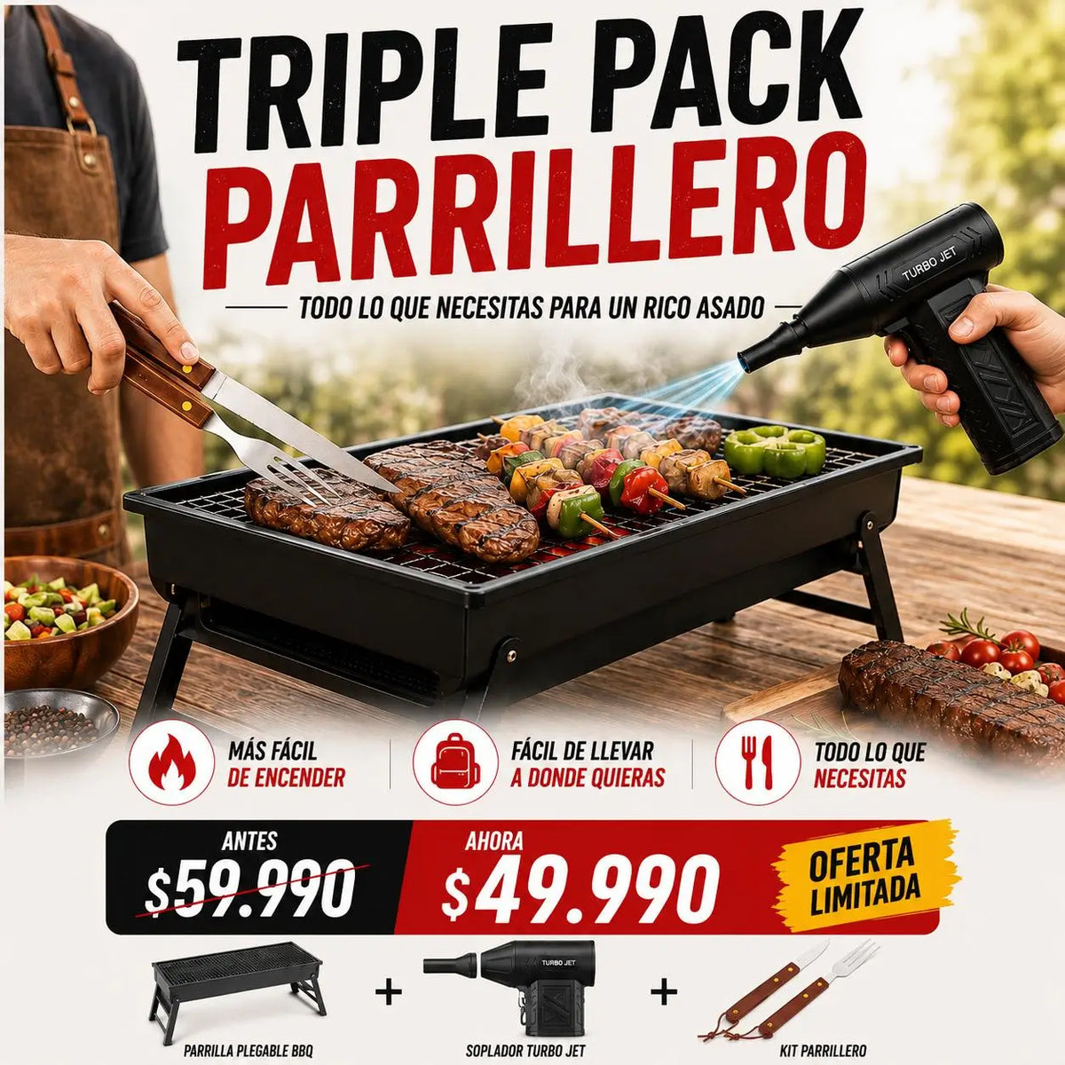 ¡TRIPLE PACK PARRILLERO PORTÁTIL!