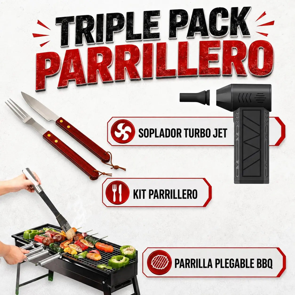 ¡TRIPLE PACK PARRILLERO PORTÁTIL!